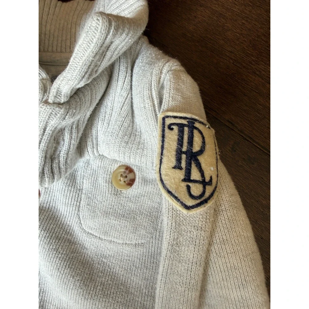 Ralph Lauren Knit Romper baby 9Mos Gray Pima Cotton Footed Coverall RL Crest